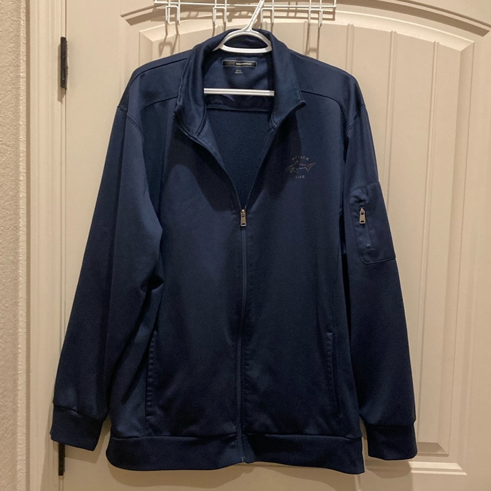 Greg Norman Attack Life Golf Jacket Shark Logo Men’s Size XXL Full Zip Dark Blue